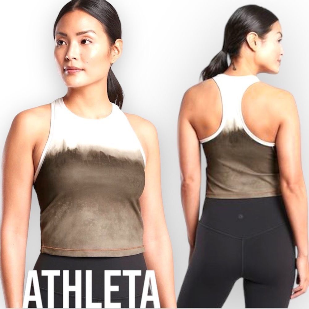Athleta Shanti Watercolor Stripe Crop Tank Size XXS in Mortar Mushroom color 🍄